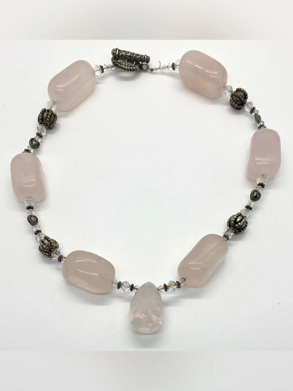 Pink Rose Quartz Beaded Necklace Boho Chunky Summer Coastal Beach Eclectic